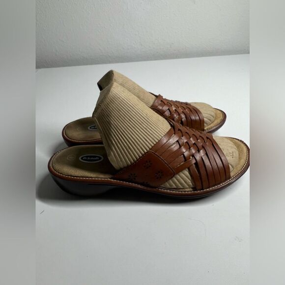 Dr Scholls Sandals Womens Size  8 Slides Woven Brown Leather Open Toe Low Heels - Picture 6 of 7